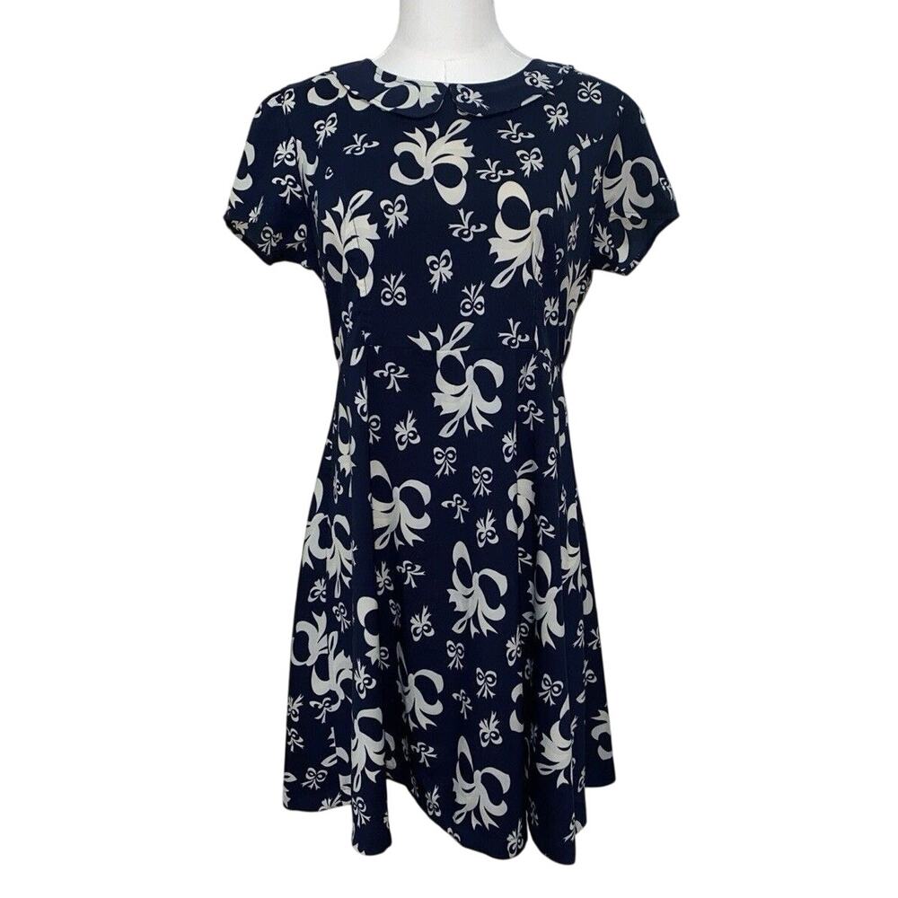 Anthropologie Tulle Navy With Ribbon Print Dress Medium